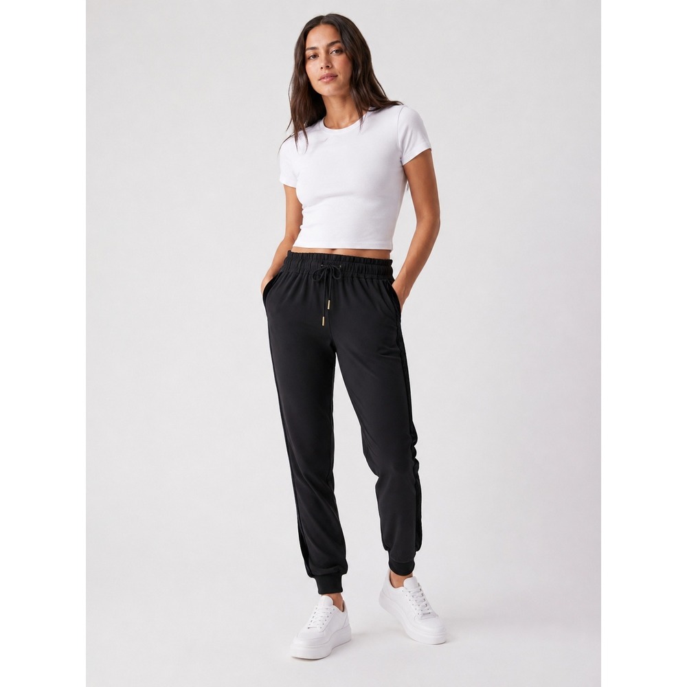 Lululemon On The Fly Black Velvet Trim Drawstring Jogger Pants Womens‎ Size 2